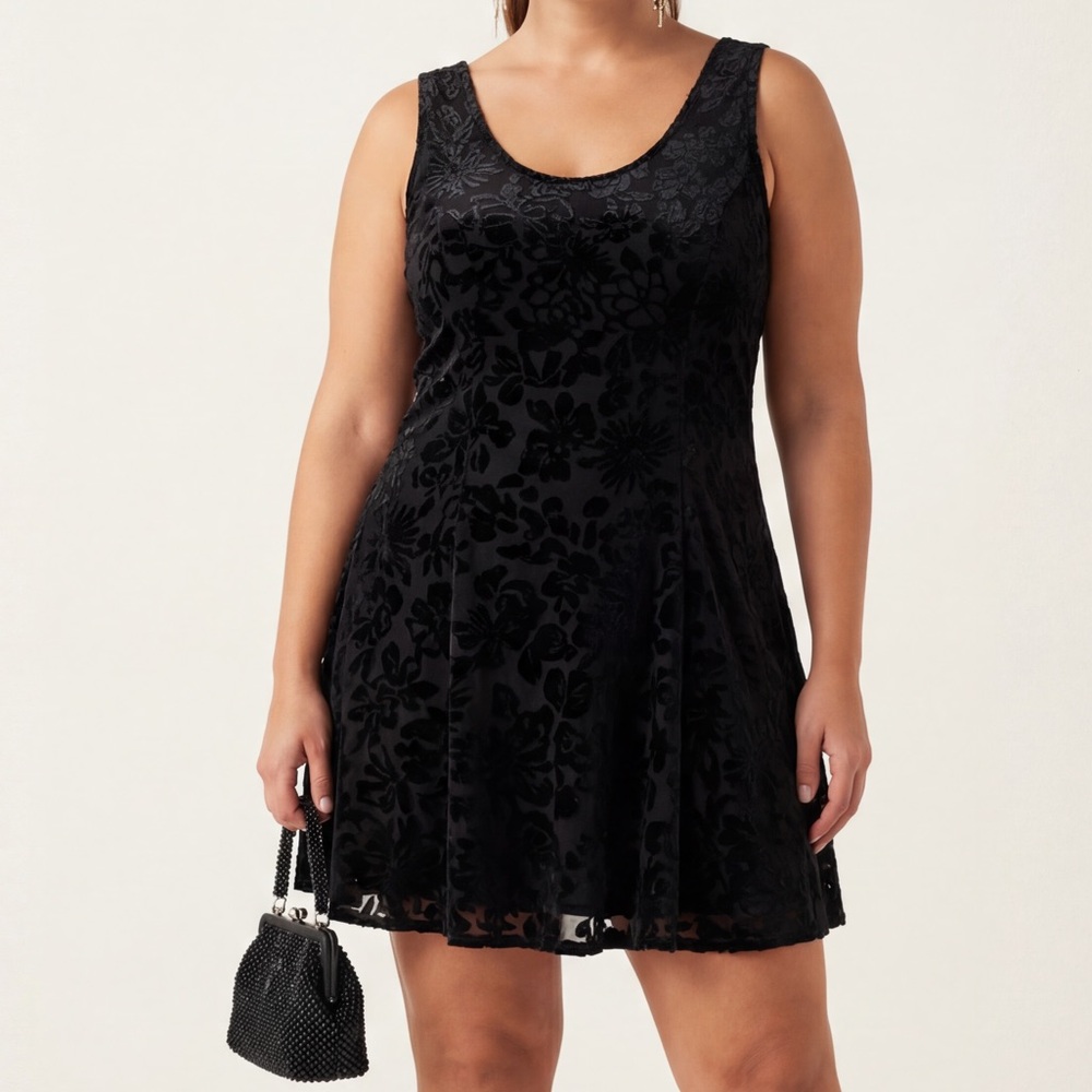 Boulevard De Paris Black Burnout Velvet Floral 
Cocktail Party Mini Dress LBD